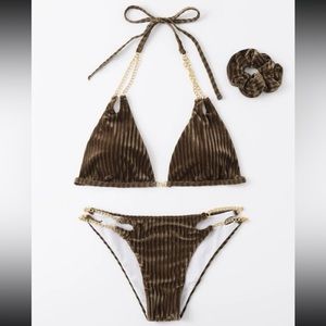 Mocha Brown Velvet Halter 2 pc Bikini Swimsuit